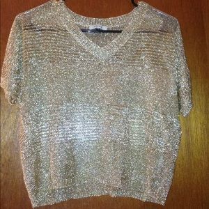 Gold metallic see through top